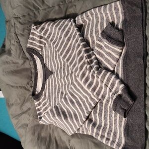 Gray and white striped lightweight sweatshirt from per se sport.